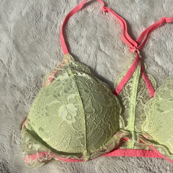 PINK Victoria’s Secret Lace Bra 34B | Neon Yellow & Coral | - Picture 2 of 5